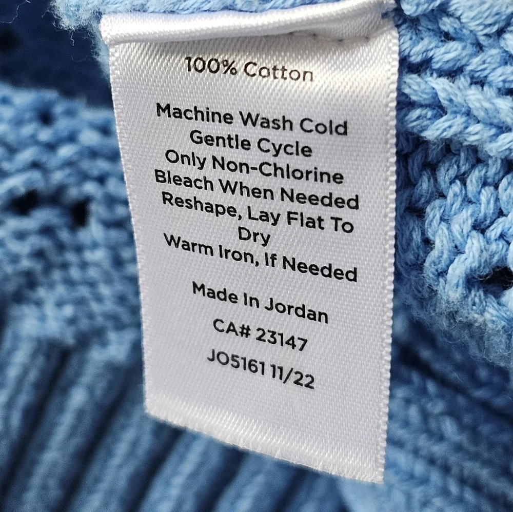 Talbots Sweater Sky‎ Blue Open-Stitch Crewneck Pullover Womens Size SP